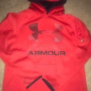 BOYS RED UNDER ARMOUR PULLOVER HOODIE YOUTH MED
